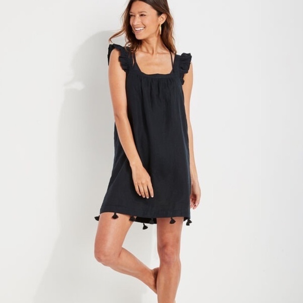 Vineyard Vines Black Ruffle Sleeve Cover Up XXL 100% linen